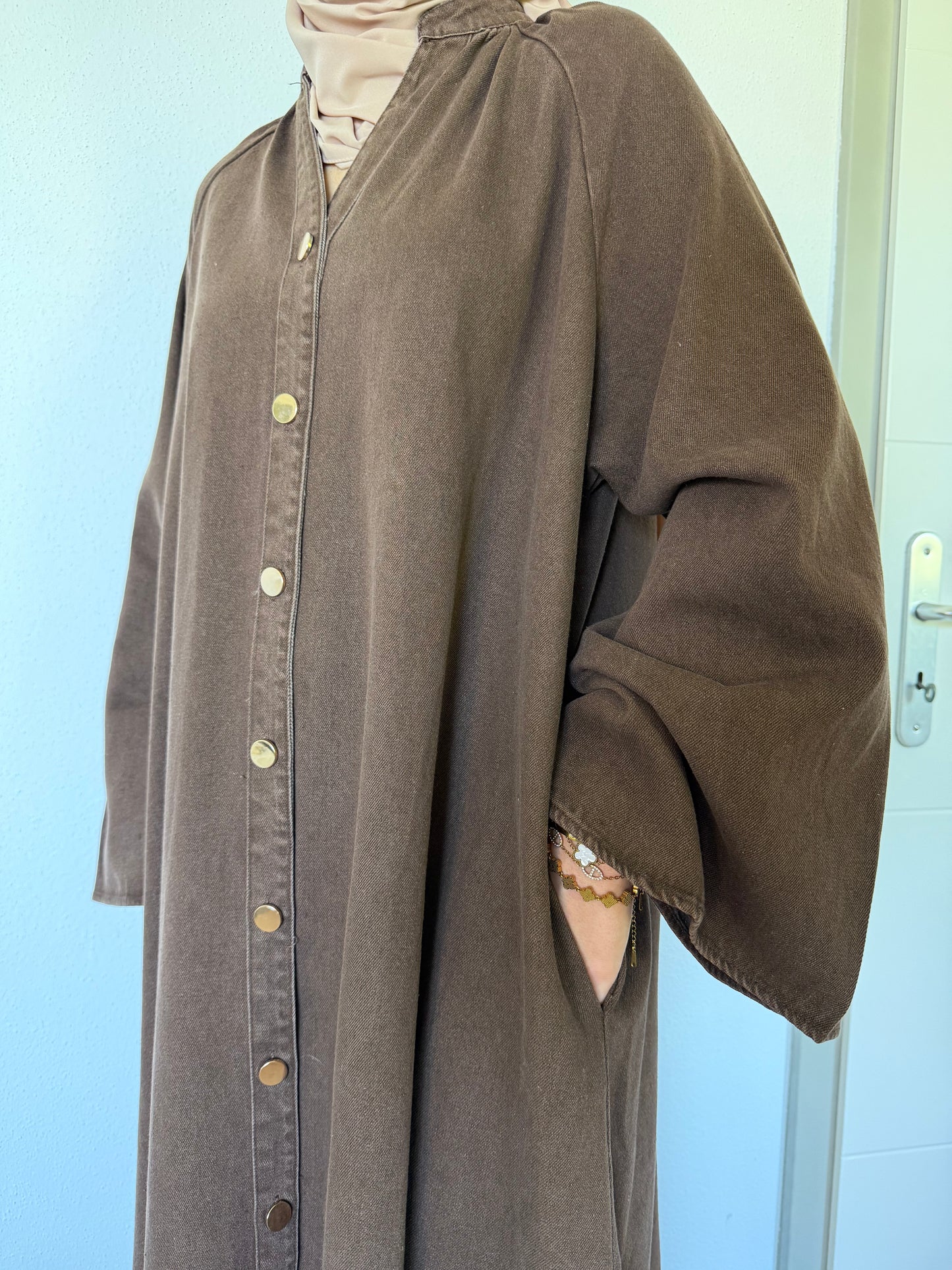 Robe longue en jean marron