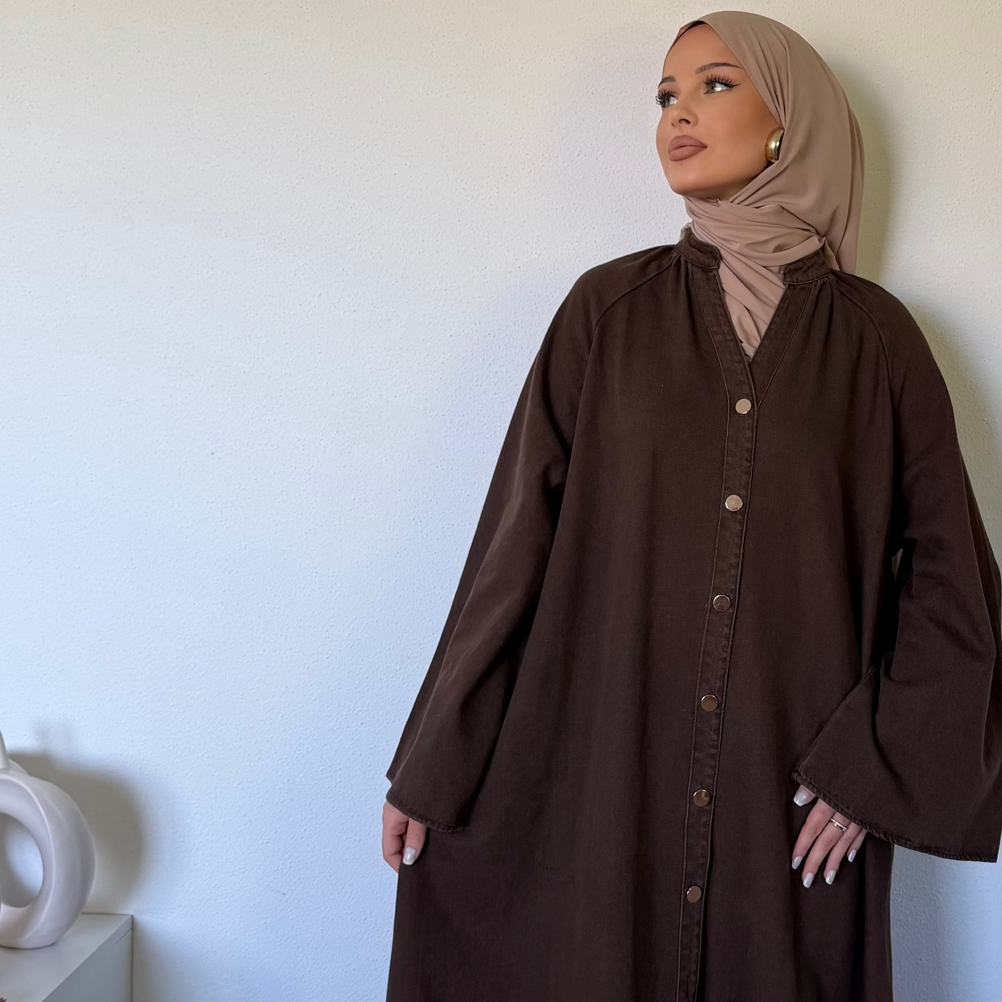 Robe longue en jean marron