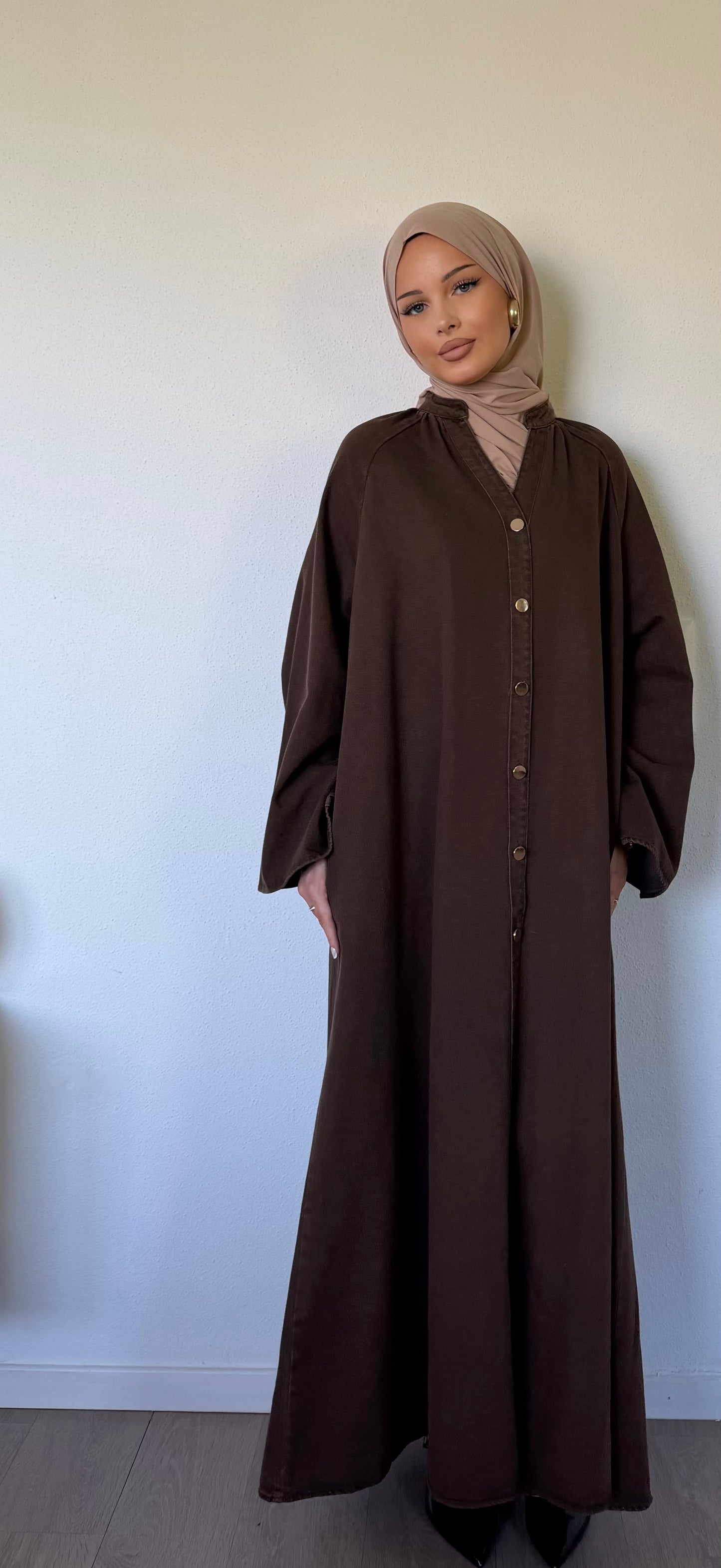 Robe longue en jean marron