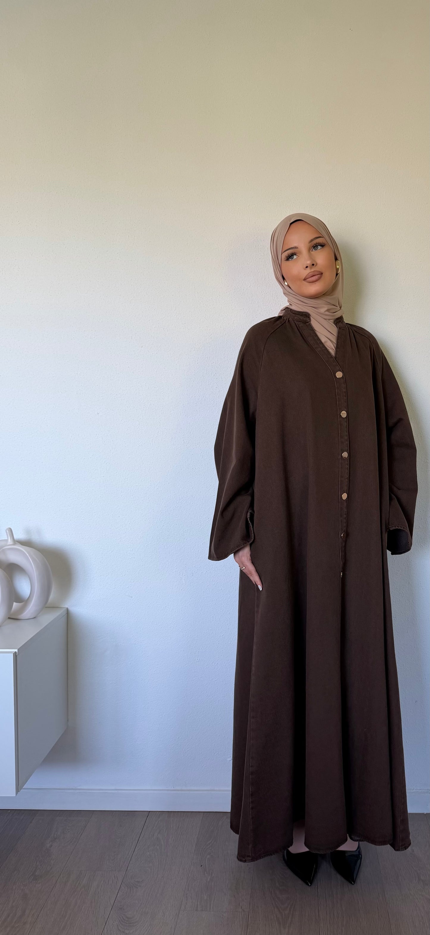 Robe longue en jean marron