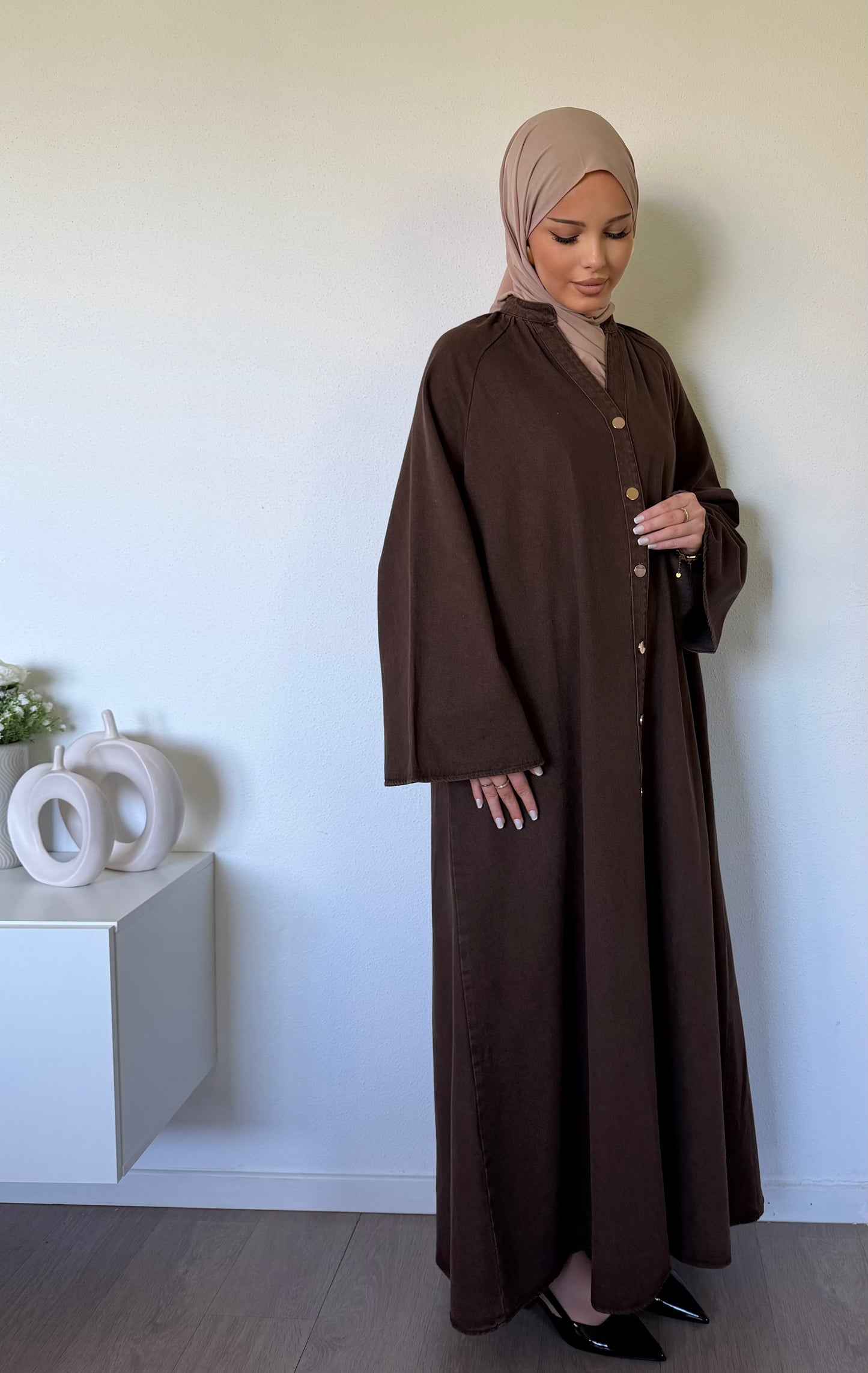Robe longue en jean marron