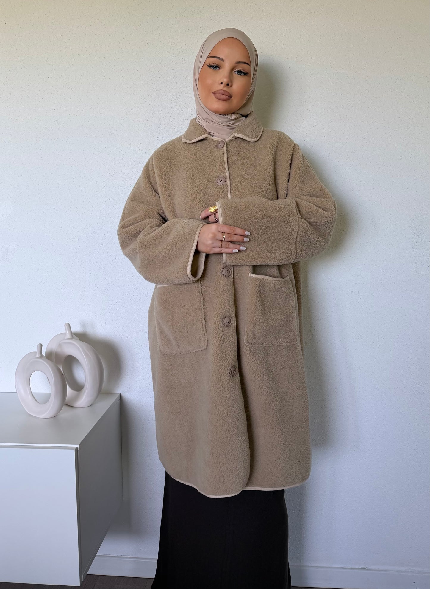 Manteau long effet mouton