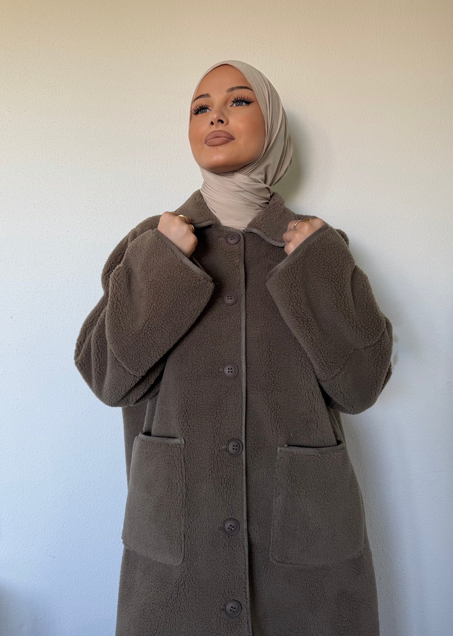 Manteau long effet mouton