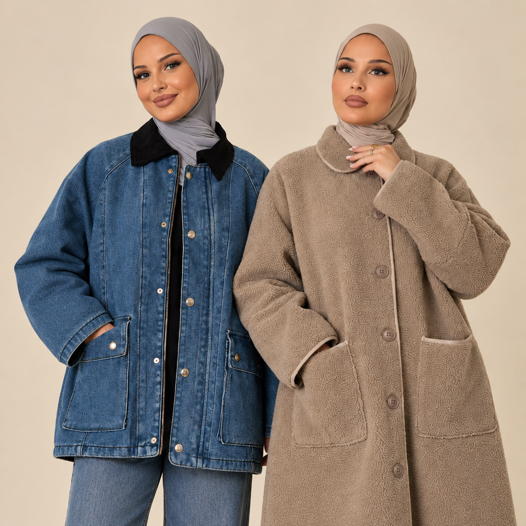 Deux modèles en manteaux pour la collection
