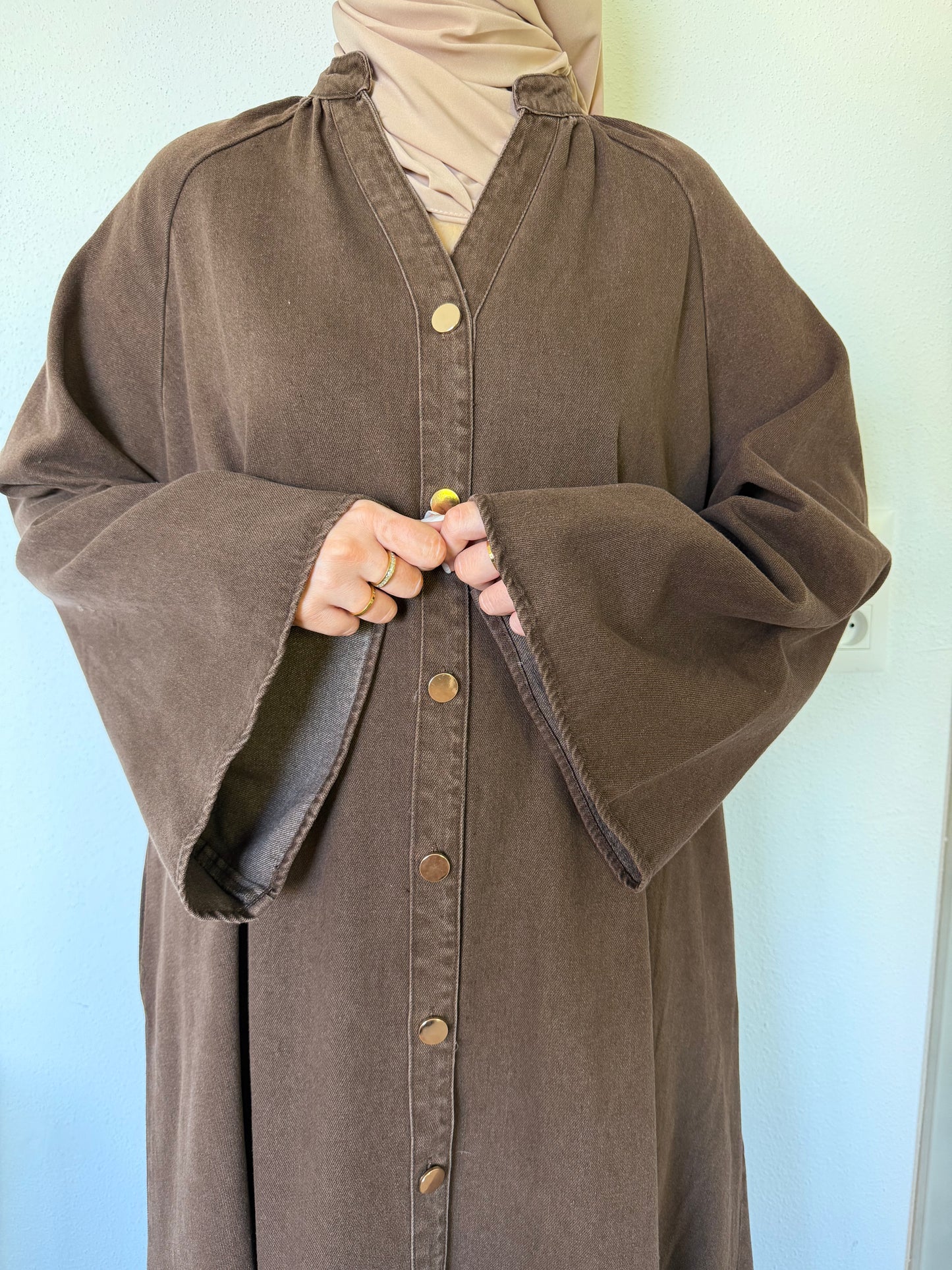 Robe longue en jean marron