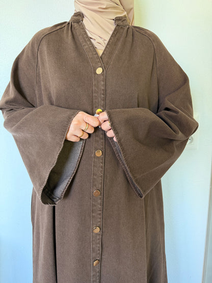 Robe longue en jean marron