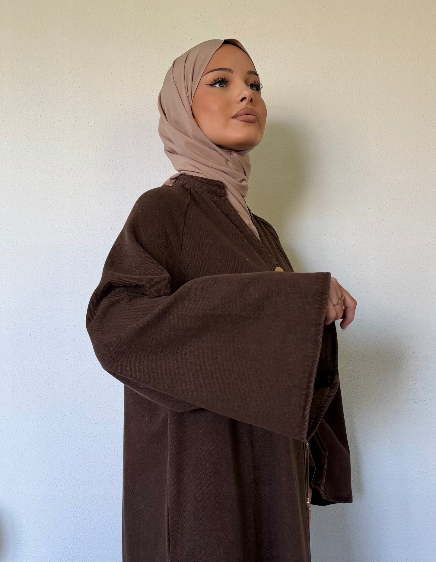 Robe longue en jean marron
