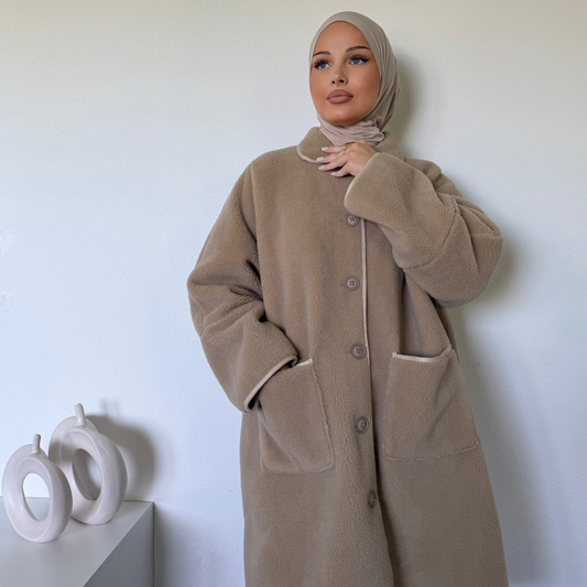 Manteau long effet mouton