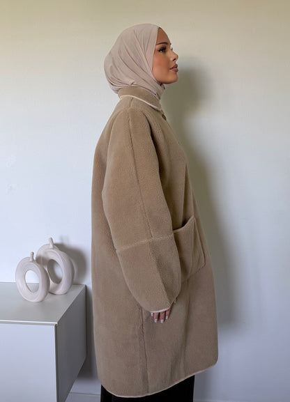 Manteau long effet mouton