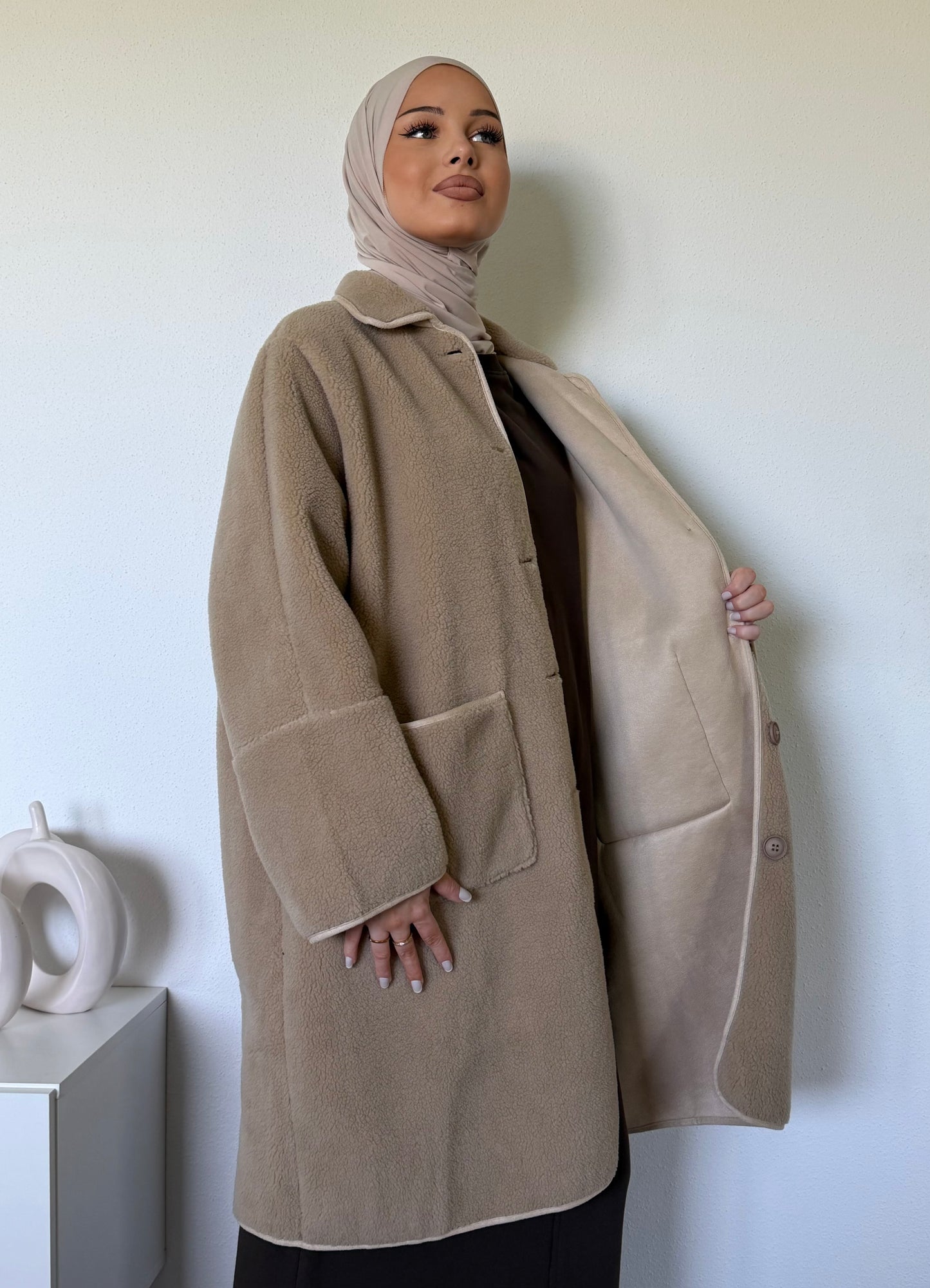 Manteau long effet mouton
