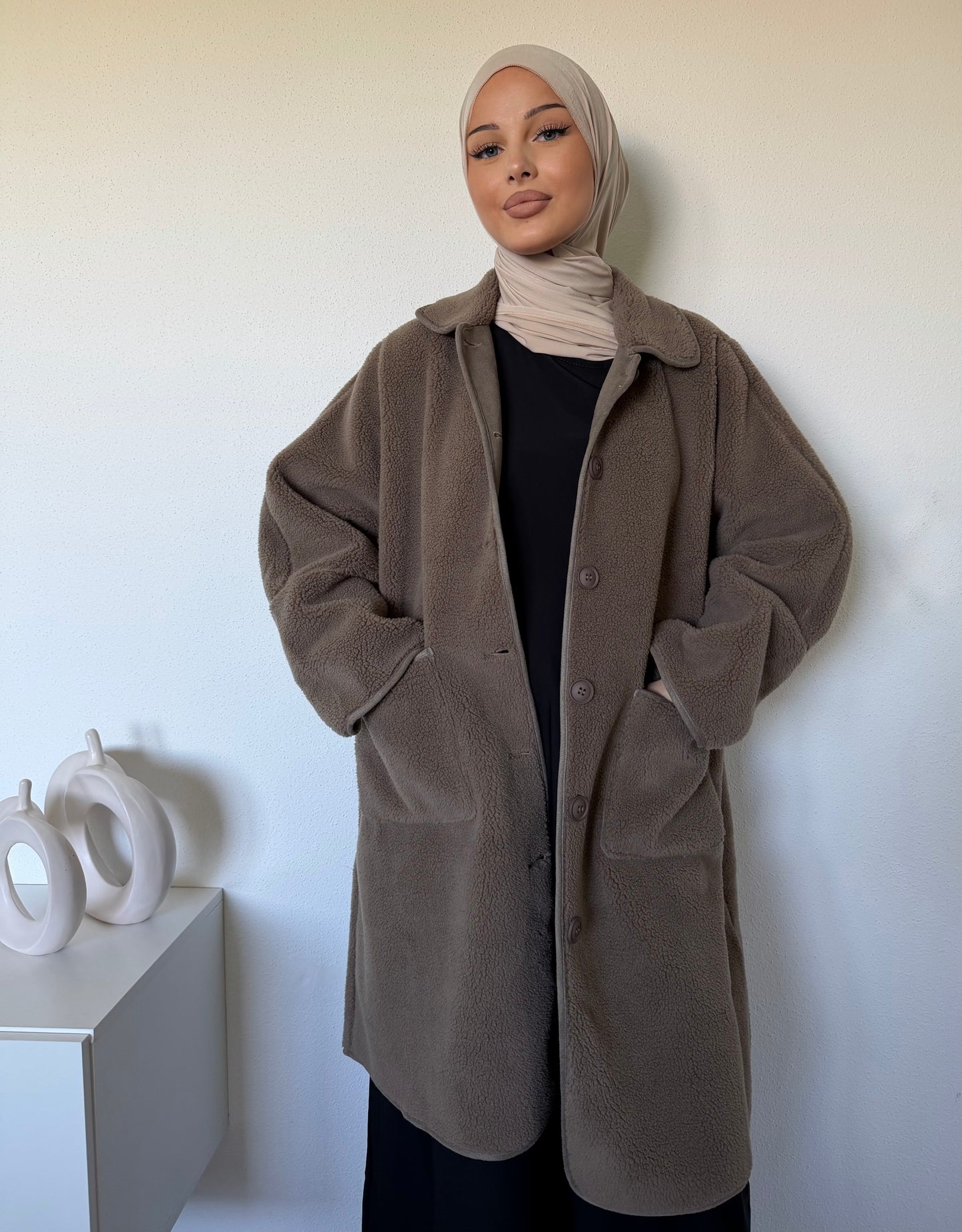 Manteau long effet mouton
