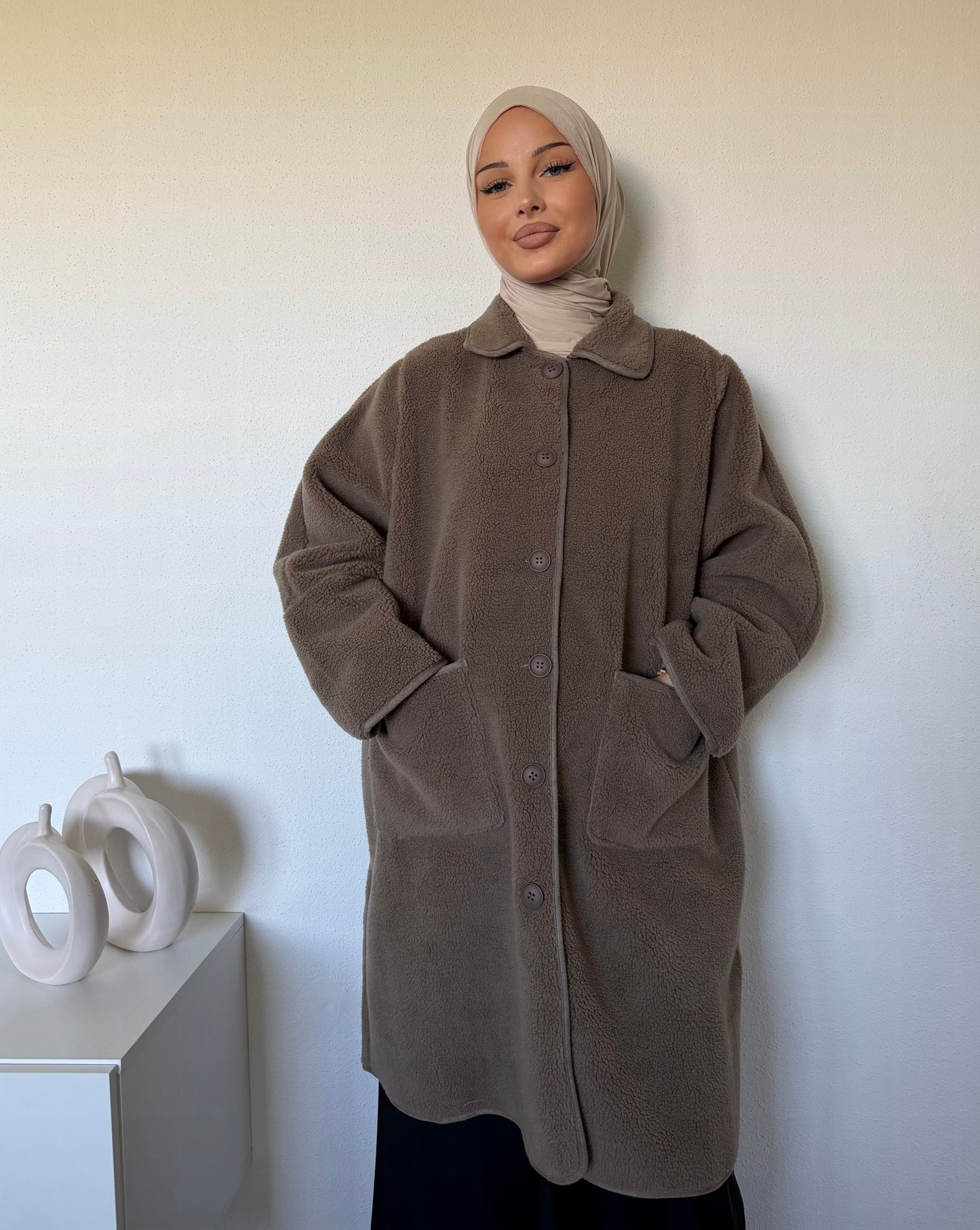 Manteau long effet mouton