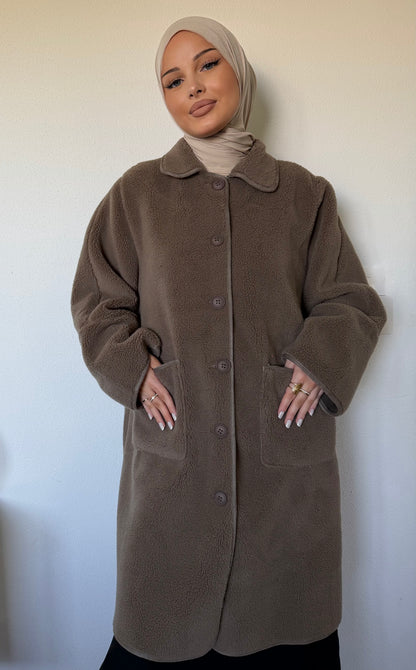 Manteau long effet mouton